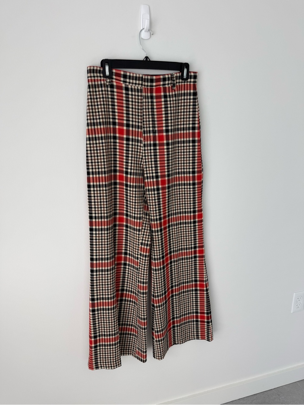 Free People Jules plaid  Wide-Leg Pants in Beige & Red - Picture 4 of 8